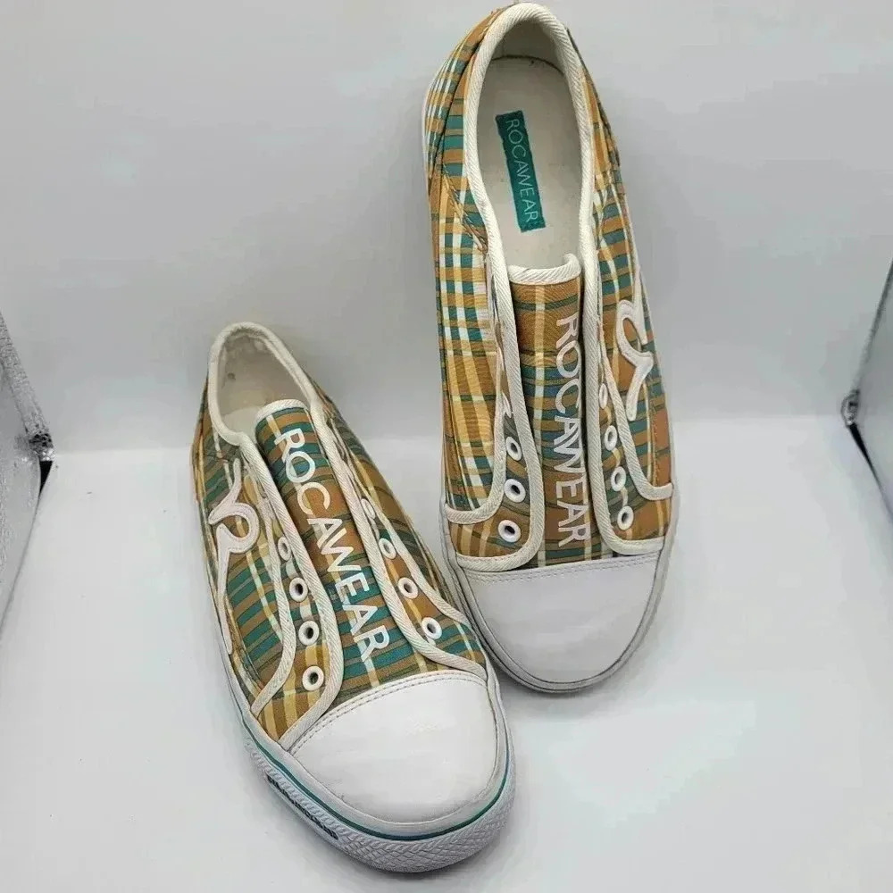 ROCAWEAR Sneakers Women's Flat Shoes Size 7 Yellow Turquoise Rubber Sole